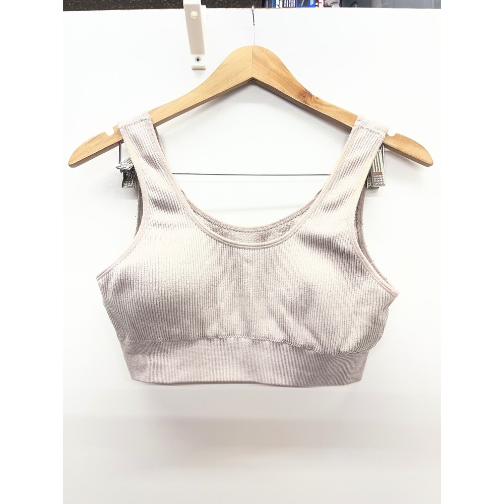 Aerie Ribbed Seamless Sports Bra Tan Beige Scoop Neck Crop Top Large